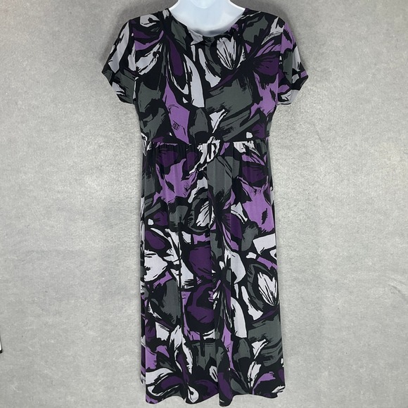Apt. 9 Purple Floral Print Stretch Casual Babydoll Flowy Artsy Dress Sz S‎ - Picture 2 of 14